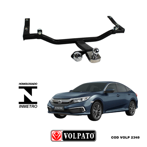 ENGATE HONDA CIVIC 2017 ACIMA VOLPATO + BOLA CROMADA +TOMADA CROMADA + CAPA INOX