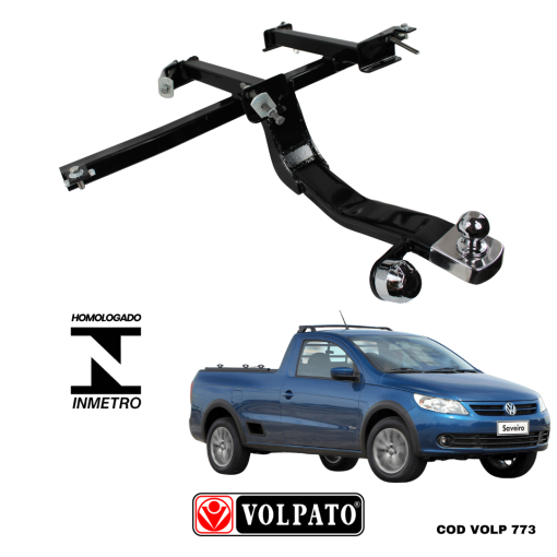 ENGATE VOLKSWAGEN SAVEIRO 2010 FIXO ACIMA VOLPATO + BOLA CROMADA + TOMADA CROMADA + CAPA INOX