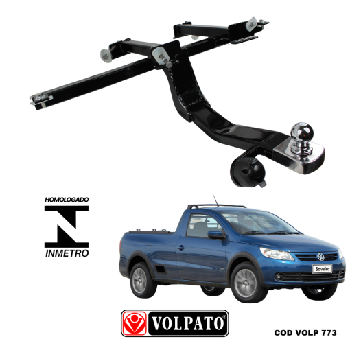 ENGATE VOLKSWAGEN SAVEIRO 2010 ACIMA VOLPATO + BOLA CROMADA + TOMADA ORIGINAL FEMEA + CAPA INOX