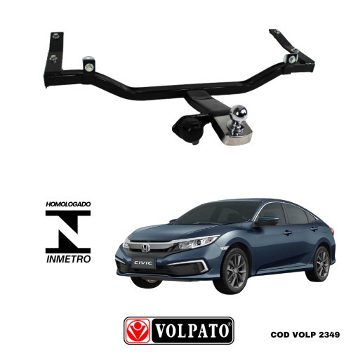 ENGATE HONDA CIVIC 2017 ACIMA VOLPATO BOLA CROMADA +TOMADA PRETA ORIGINAL