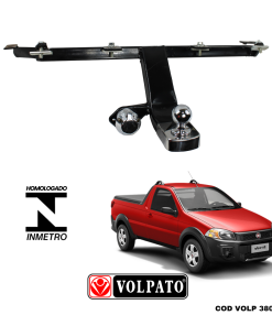 ENGATE FIAT STRADA 2003 A 2020 VOLPATO + BOLA CROMADA + TOMADA CROMADA + CAPA INOX