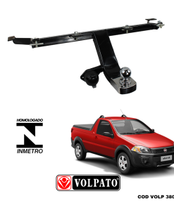 ENGATE FIAT STRADA 2003 A 2020 VOLPATO + BOLA CROMADA + TOMADA ORIGINAL + CAPA INOX