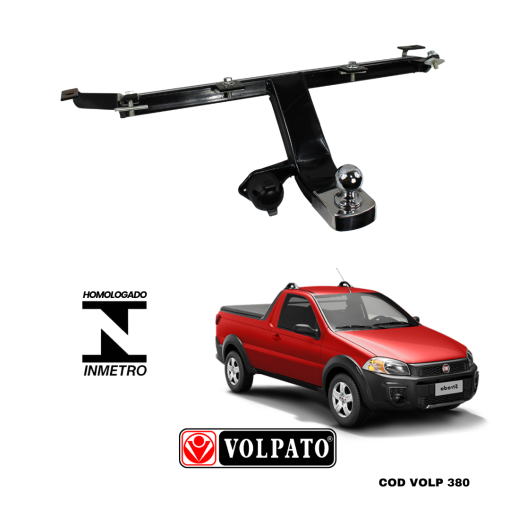 ENGATE FIAT STRADA 2003 A 2020 VOLPATO + BOLA INOX + TOMADA ORIGINAL + CAPA INOX