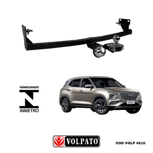 ENGATE HYUNDAI CRETA 2022 ACIMA EXCETO NLINE FIXO VOLPATO + BOLA CROMADA+TOMADA CROMADA+CAPA INOX