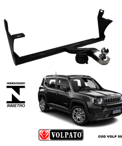 ENGATE JEEP RENEGADE FIXO VOLPATO + BOLA CROMADA+TOMADA PRETA+CAPA INOX