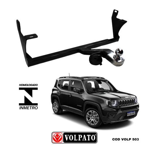 ENGATE JEEP RENEGADE FIXO VOLPATO + BOLA CROMADA+TOMADA PRETA+CAPA INOX