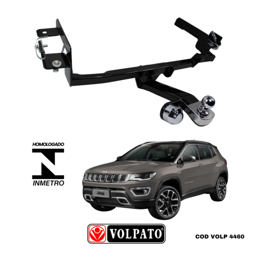 ENGATE JEEP COMPASS 2021 FLEX/DIESEL /T270 FLEX ACIMA 2022 FIXO VOLPATO + BOLA CROMADA+TOMADA CROMADA+CAPA INOX