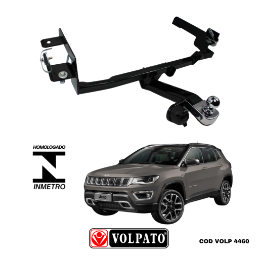 ENGATE JEEP COMPASS 2021 FLEX/DIESEL /T270 FLEX ACIMA 2022 FIXO VOLPATO+BOLA CROMADA+TOMADA PRETA+CAPA INOX