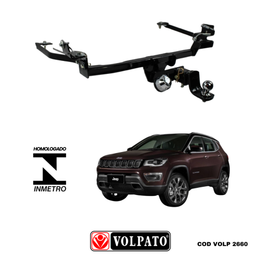 ENGATE JEEP COMPASS ATE 2020 REMOVIVEL VOLPATO + BOLA CROMADA+TOMADA CROMADA