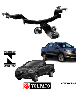 ENGATE FIAT STRADA 2021 ACIMA VOLPATO + BOLA CROMADA + TOMADA CROMADA + CAPA INOX