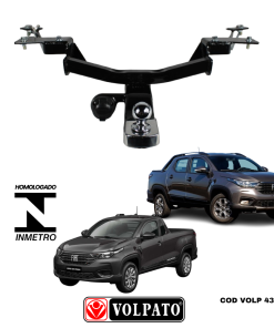 ENGATE FIAT STRADA 2021 ACIMA VOLPATO + BOLA CROMADA + TOMADA ORIGINAL + CAPA