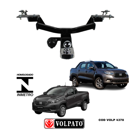 ENGATE FIAT STRADA 2021 ACIMA VOLPATO + BOLA CROMADA + TOMADA ORIGINAL + CAPA