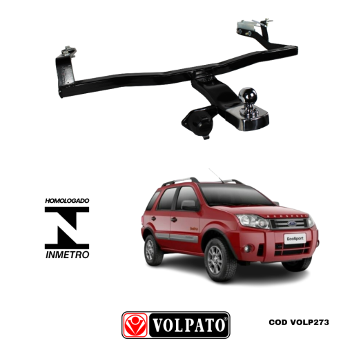 ENGATE FORD ECOSPORT ATE 2012 + BOLA INOX + TOMADA ORIGINAL + CAPA INOX