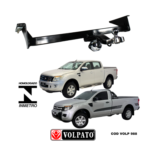 ENGATE FORD RANGER XLS 2013 ACIMA VOLPATO + BOLA INOX + TOMADA CROMADA + CAPA INOX