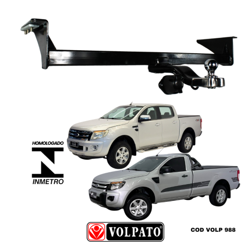 ENGATE FORD RANGER XLS 2013 ACIMA VOLPATO + BOLA INOX + TOMADA ORIGINAL + CAPA INOX