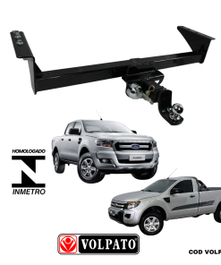 ENGATE FORD RANGER XLS 2013 ACIMA REMOVIVEL VOLPATO + BOLA INOX + TOMADA CROMADA