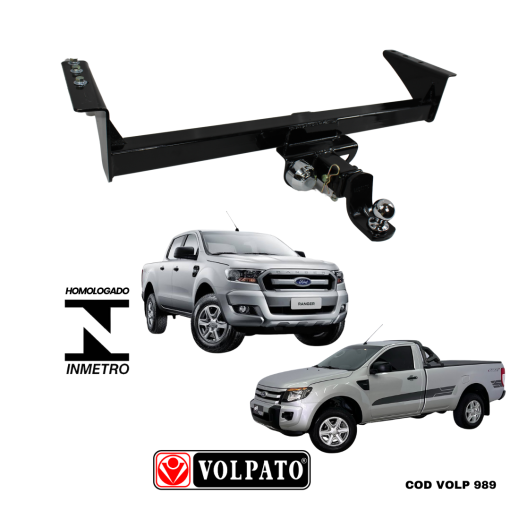 ENGATE FORD RANGER XLS 2013 ACIMA REMOVIVEL VOLPATO + BOLA INOX + TOMADA CROMADA