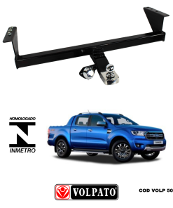 ENGATE FORD RANGER DIESEL 2022 ACIMA FIXO VOLPATO + BOLA CROMADA + TOMADA CROMADA + CAPA INOX