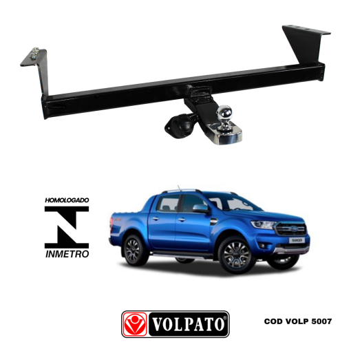 ENGATE FORD RANGER DIESEL 2022 ACIMA FIXO VOLPATO + BOLA CROMADA + TOMADA ORIGINAL + CAPA INOX