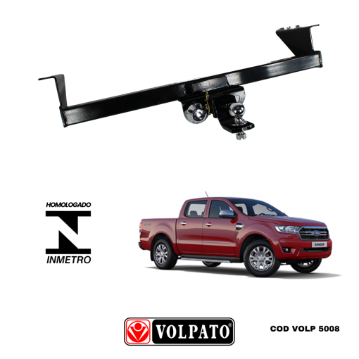 ENGATE FORD RANGER DIESEL 2022 ACIMA REMOVIVEL VOLPATO + BOLA INOX + TOMADA CROMADA