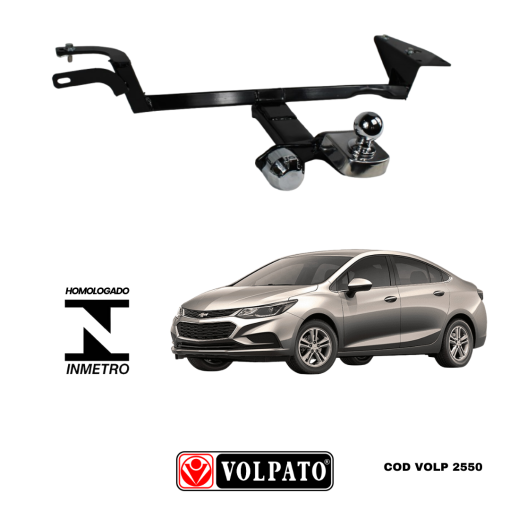 ENGATE GM-CHEVROLET CRUZE SEDA 2017 ACIMA FIXO VOLPATO +BOLA CROMADA + TOMADA CROMADA + CAPA INOX