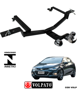 ENGATE GM-CHEVROLET CRUZE HATCH 2017 ACIMA FIXO VOLPATO + BOLA CROMADA + TOMADA CROMADA + CAPA INOX