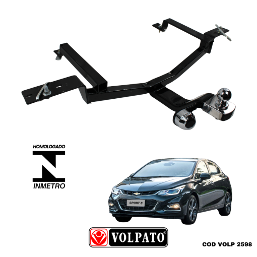 ENGATE GM-CHEVROLET CRUZE HATCH 2017 ACIMA FIXO VOLPATO + BOLA CROMADA + TOMADA CROMADA + CAPA INOX