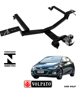 ENGATE GM-CHEVROLET CRUZE HATCH 2017 ACIMA FIXO VOLPATO + BOLA CROMADA + TOMADA ORIGINAL + CAPA INOX