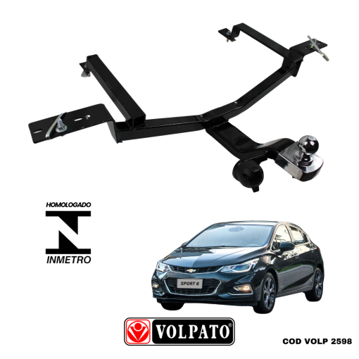 ENGATE GM-CHEVROLET CRUZE HATCH 2017 ACIMA FIXO VOLPATO + BOLA CROMADA + TOMADA ORIGINAL + CAPA INOX