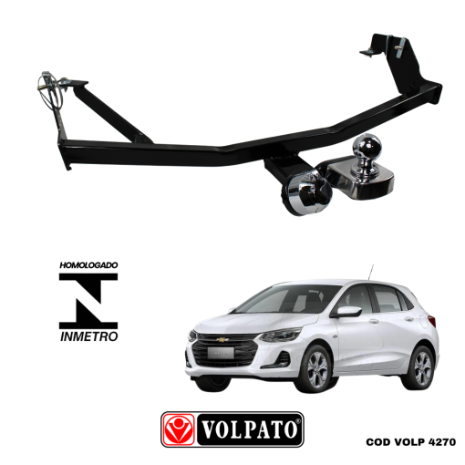 ENGATE GM-CHEVROLET ONIX HATCH 2020 ACIMA FIXO VOLPATO + BOLA CROMADA + TOMADA CROMADA + CAPA INOX