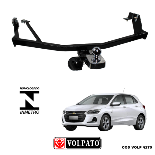 ENGATE GM-CHEVROLET ONIX HATCH 2020 ACIMA FIXO VOLPATO + BOLA CROMADA + TOMADA ORIGINAL + CAPA INOX