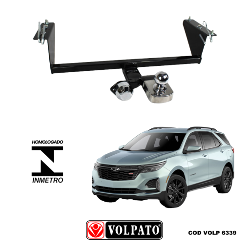 ENGATE GM-CHEVROLET EQUINOX 2022 ACIMA FIXO VOLPATO + BOLA CROMADA + TOMADA CROMADA + CAPA INOX