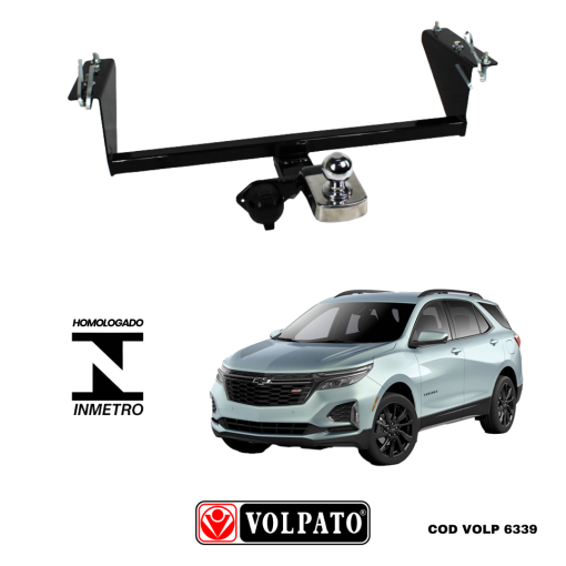 ENGATE GM-CHEVROLET EQUINOX 2022 ACIMA FIXO VOLPATO + BOLA INOX + TOMADA ORIGINAL + CAPA INOX