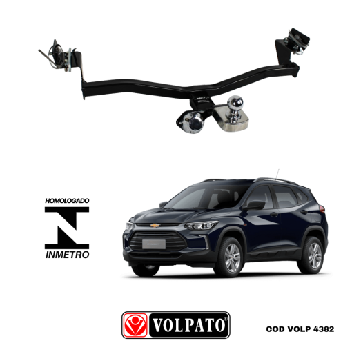 ENGATE GM-CHEVROLET TRACKER 2020 A 2021 FIXO VOLPATO + BOLA CROMADA + TOMADA CROMADA + CAPA INOX