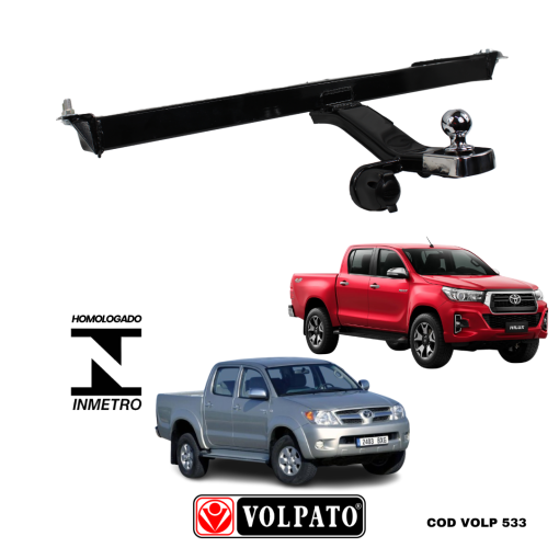 ENGATE TOYOTA HILUX CAMIONETA 2005 ACIMA FIXO VOLPATO + BOLA CROMADA+TOMADA ORIGINAL PRETA+CAPA INOX