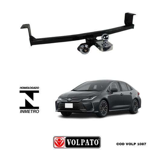 ENGATE TOYOTA COROLLA 2014 ATE 2019 FIXO VOLPATO+ BOLA CROMADA+TOMADA CROMADA+CAPA INOX