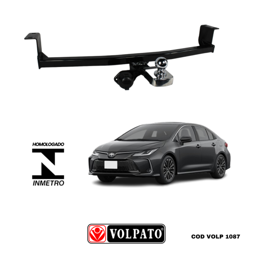 ENGATE TOYOTA COROLLA 2014 ATE 2019 FIXO VOLPATO +BOLA CROMADA+TOMADA ORIGINAL PRETA+ CAPA INOX