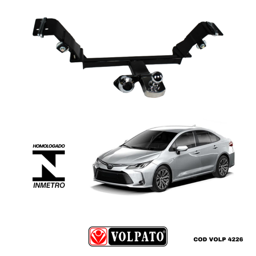 ENGATE TOYOTA COROLLA 2020 ACIMA FIXO VOLPATO + BOLA CROMADA+TOMADA CROMADA+CAPA INOX