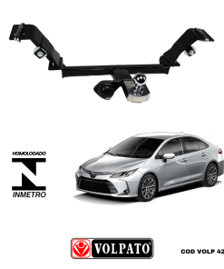 ENGATE TOYOTA COROLLA 2020 ACIMA FIXO VOLPATO+ BOLA CROMADA+TOMADA ORIGINAL PRETA+CAPA INOX