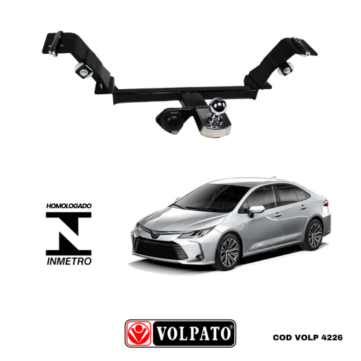 ENGATE TOYOTA COROLLA 2020 ACIMA FIXO VOLPATO+ BOLA CROMADA+TOMADA ORIGINAL PRETA+CAPA INOX