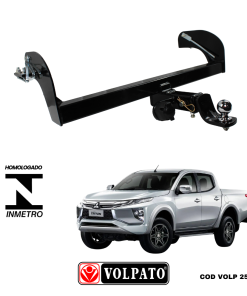 ENGATE MITSUBISHI L200 REMOVIVEL SPORT-HPE-SAVANA ACIMA 2017 VOLPATO + BOLA CROMADA + TOMADA ORIGINAL PRETA