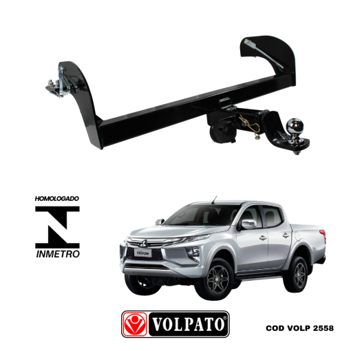 ENGATE MITSUBISHI L200 REMOVIVEL SPORT-HPE-SAVANA ACIMA 2017 VOLPATO + BOLA CROMADA + TOMADA ORIGINAL PRETA