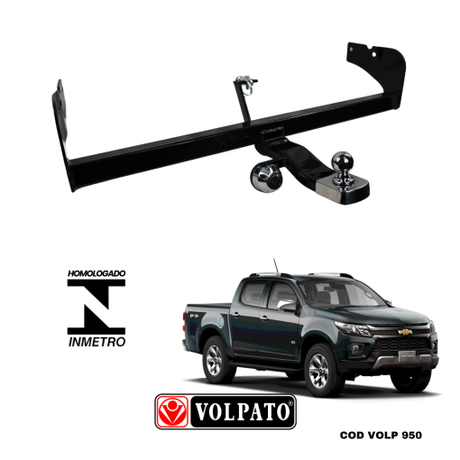 ENGATE GM-CHEVROLET S10 2012 ACIMA FIXO VOLPATO + BOLA CROMADA + TOMADA CROMADA + CAPA INOX