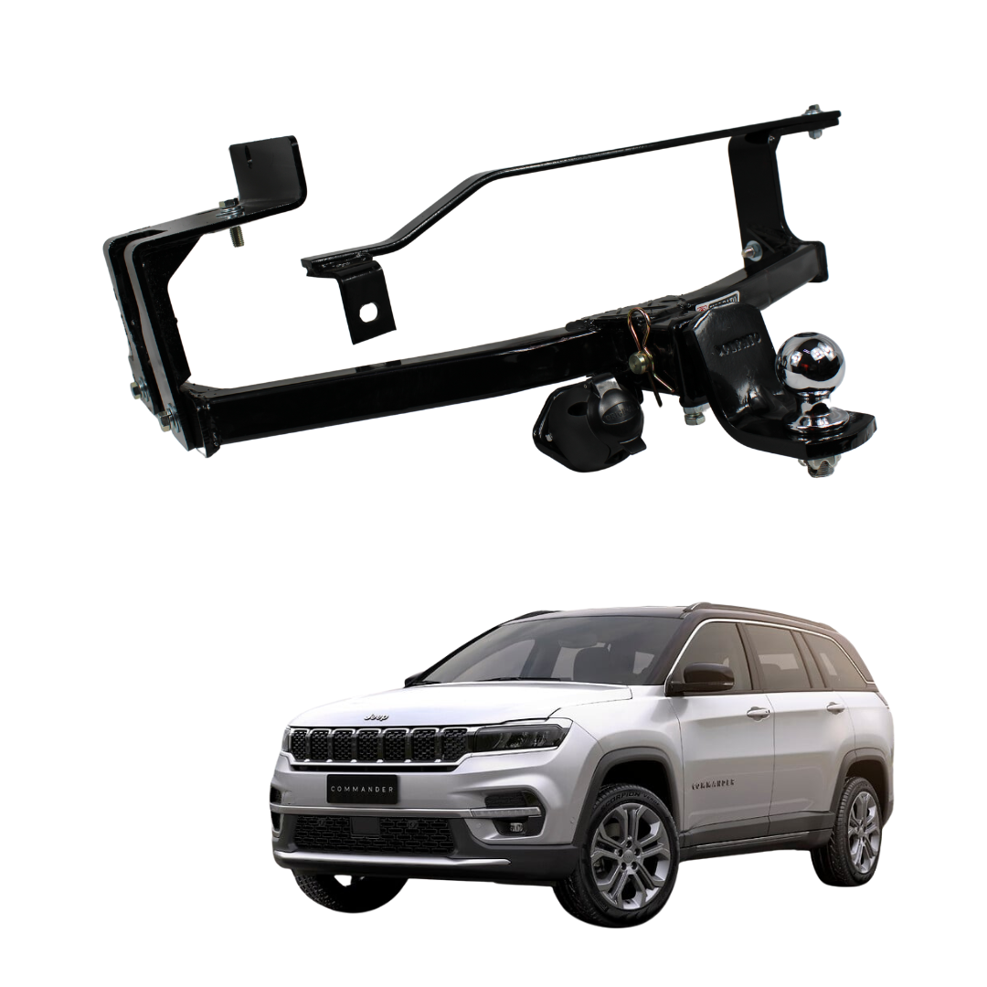ENGATE JEEP COMMANDER 2022 ACIMA REMOVIVEL VOLPATO BOLA INOX + TOMADA ORIGINAL PRETA