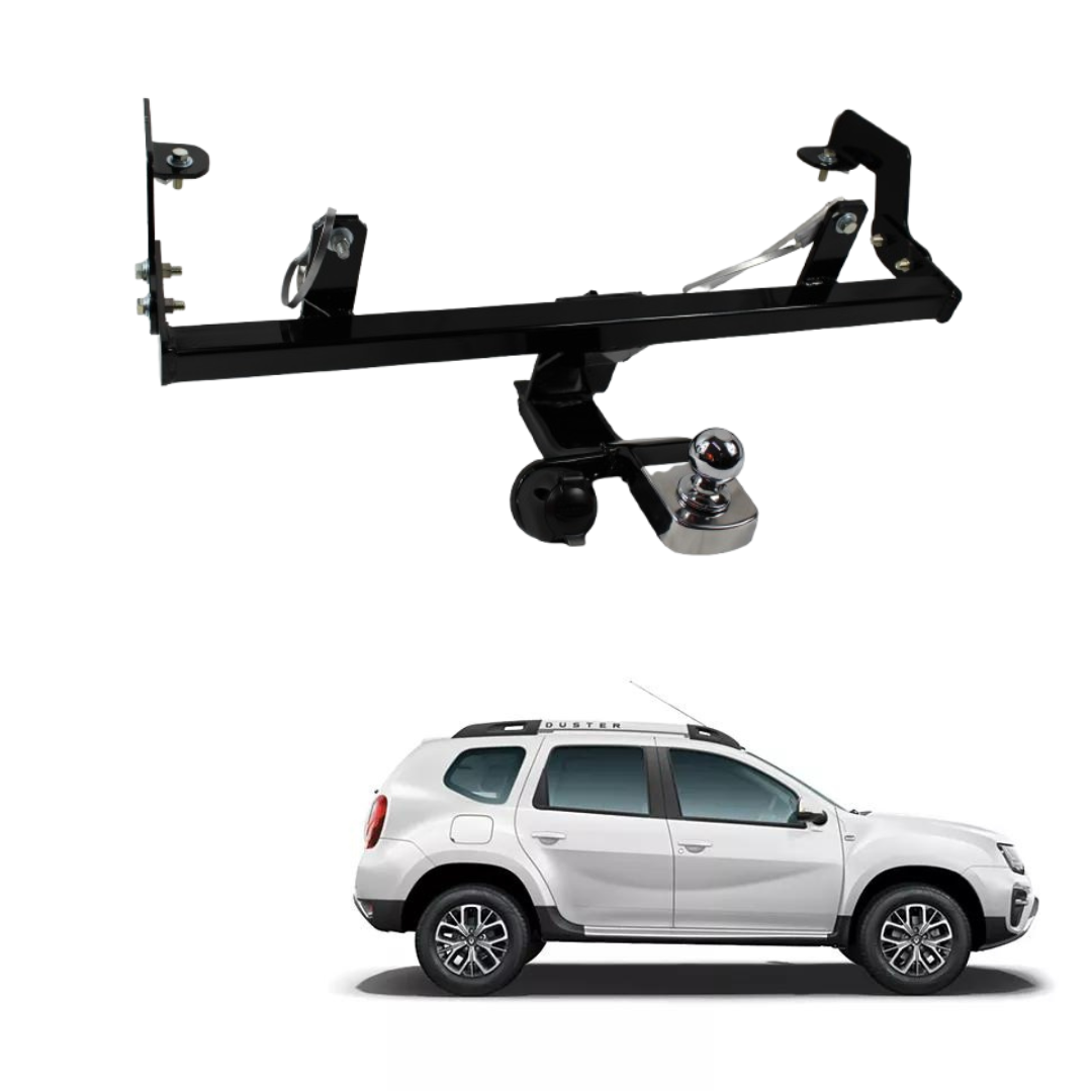 ENGATE RENAULT DUSTER 4X2 ATE 2019 FIXO VOLPATO + BOLA INOX+TOMADA ORIGINAL PRETA+CAPA INOX